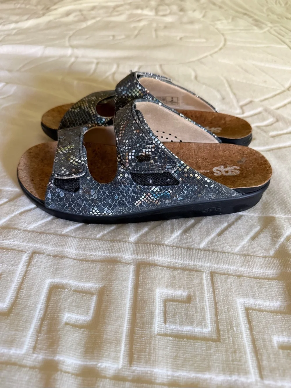 SAS Cozy slide sandal mutiskin navy, 9 comfort walking orthopedic support